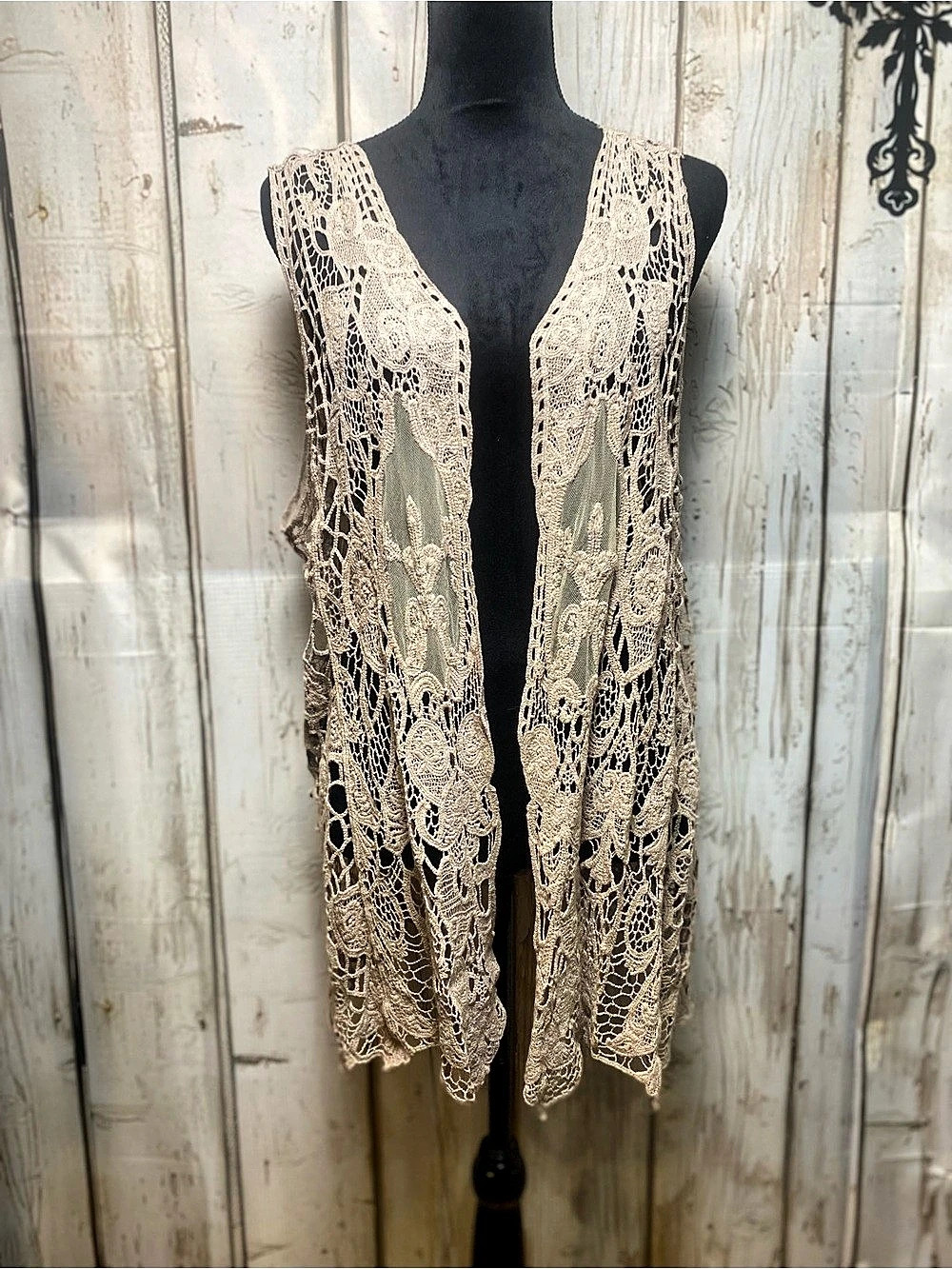 Cato Crochet Lace Vest Top in Brown Sz-18-20W